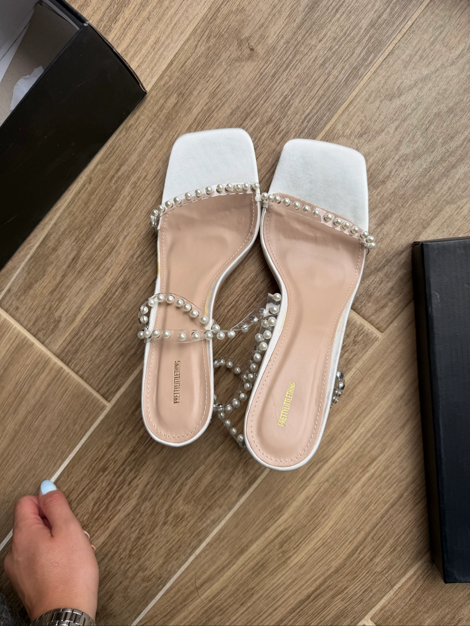White pearl detail heeled sandals PLT – photo 5